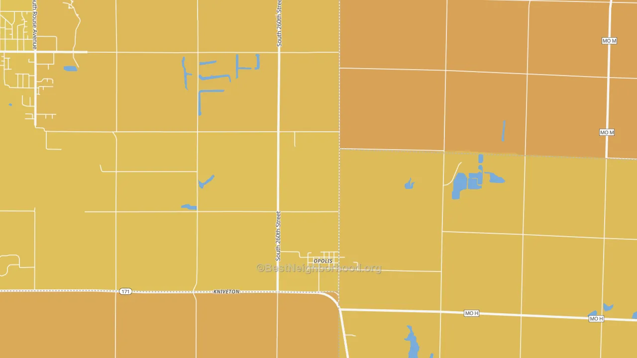 Map of the best neighborhoods in the Opolis area, with better matches in green and worse matches in red