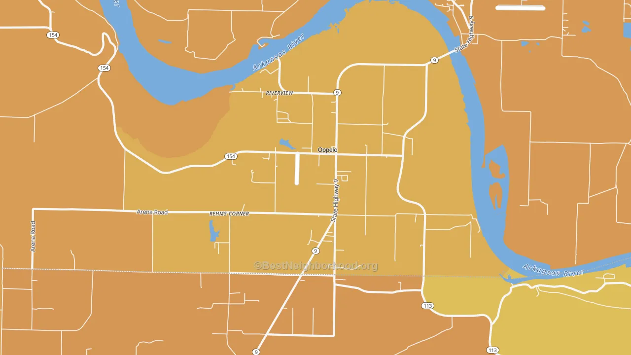 Map of the best neighborhoods in the Oppelo area, with better matches in green and worse matches in red
