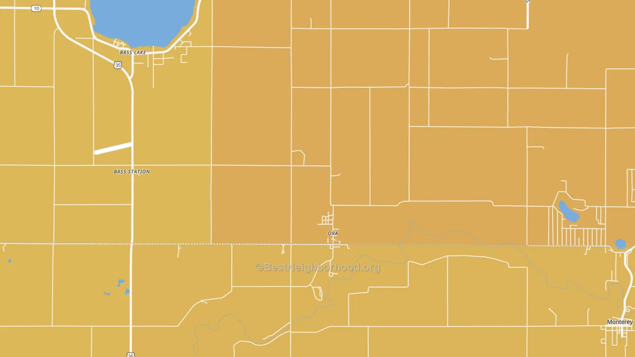 Map of the best neighborhoods in the Ora area, with better matches in green and worse matches in red