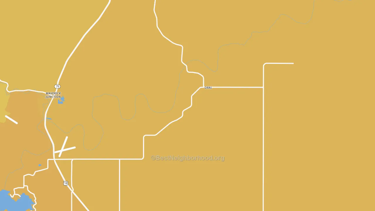 Map of the best neighborhoods in the Oral area, with better matches in green and worse matches in red