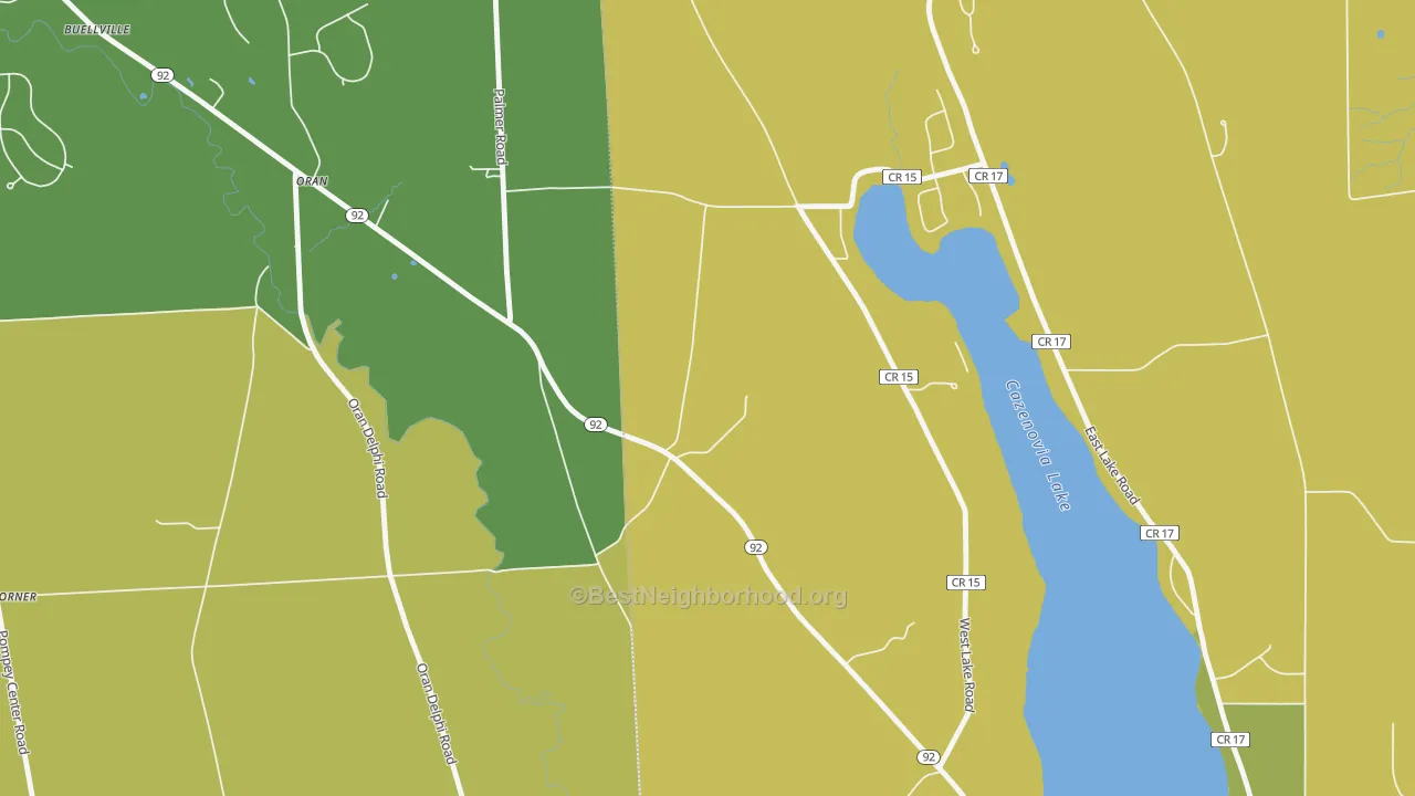 Map of the best neighborhoods in the Oran area, with better matches in green and worse matches in red