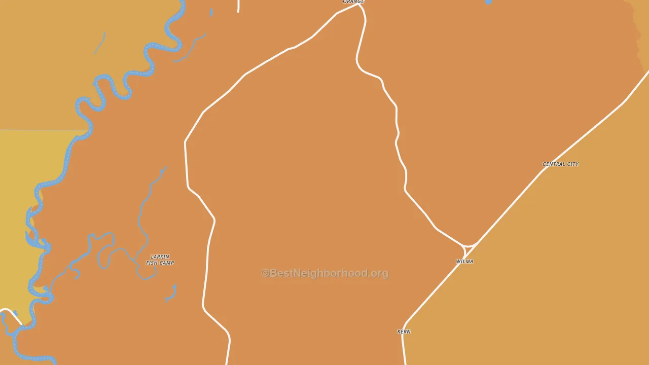 Map of the best neighborhoods in the Orange area, with better matches in green and worse matches in red