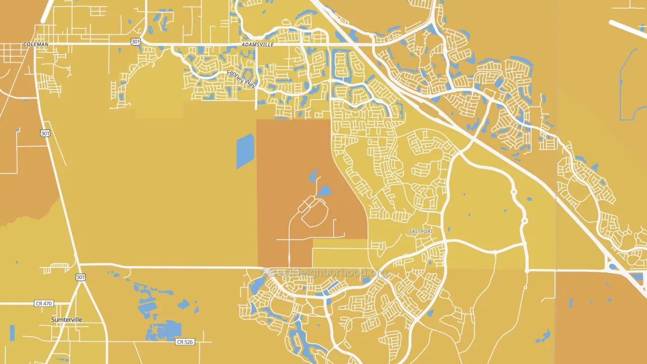 Map of the best neighborhoods in the Orange Home area, with better matches in green and worse matches in red