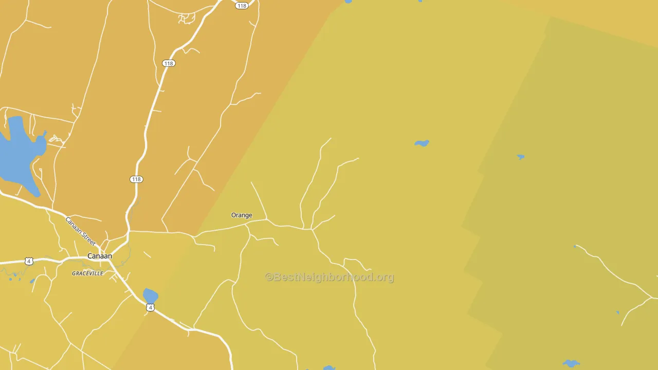 Map of the best neighborhoods in the Orange area, with better matches in green and worse matches in red