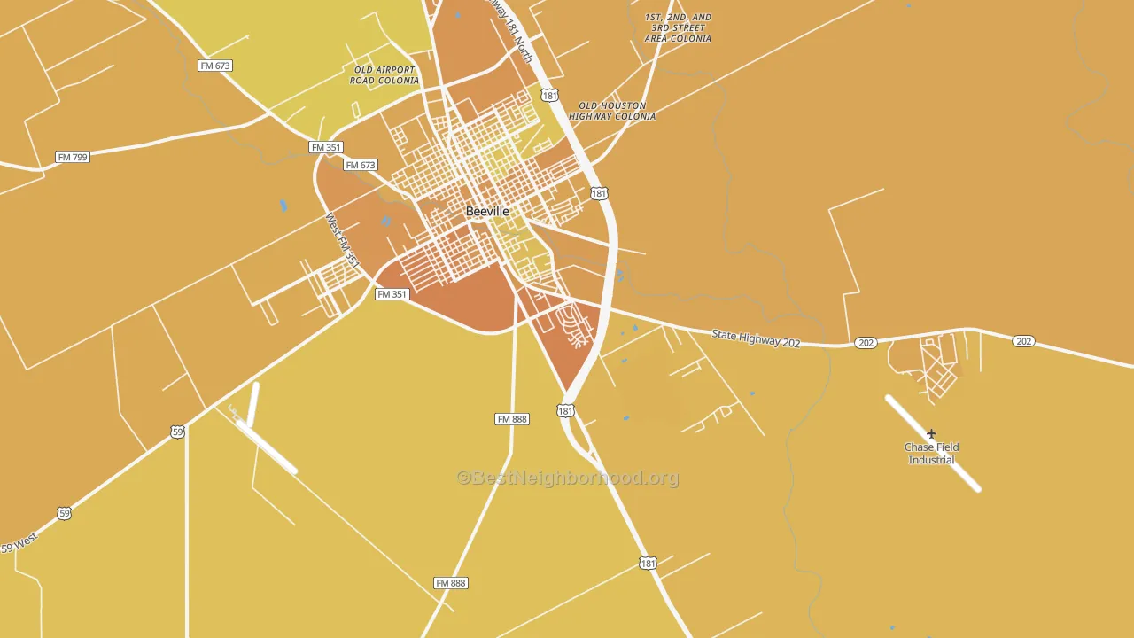 Map of the best neighborhoods in the Orangedale area, with better matches in green and worse matches in red