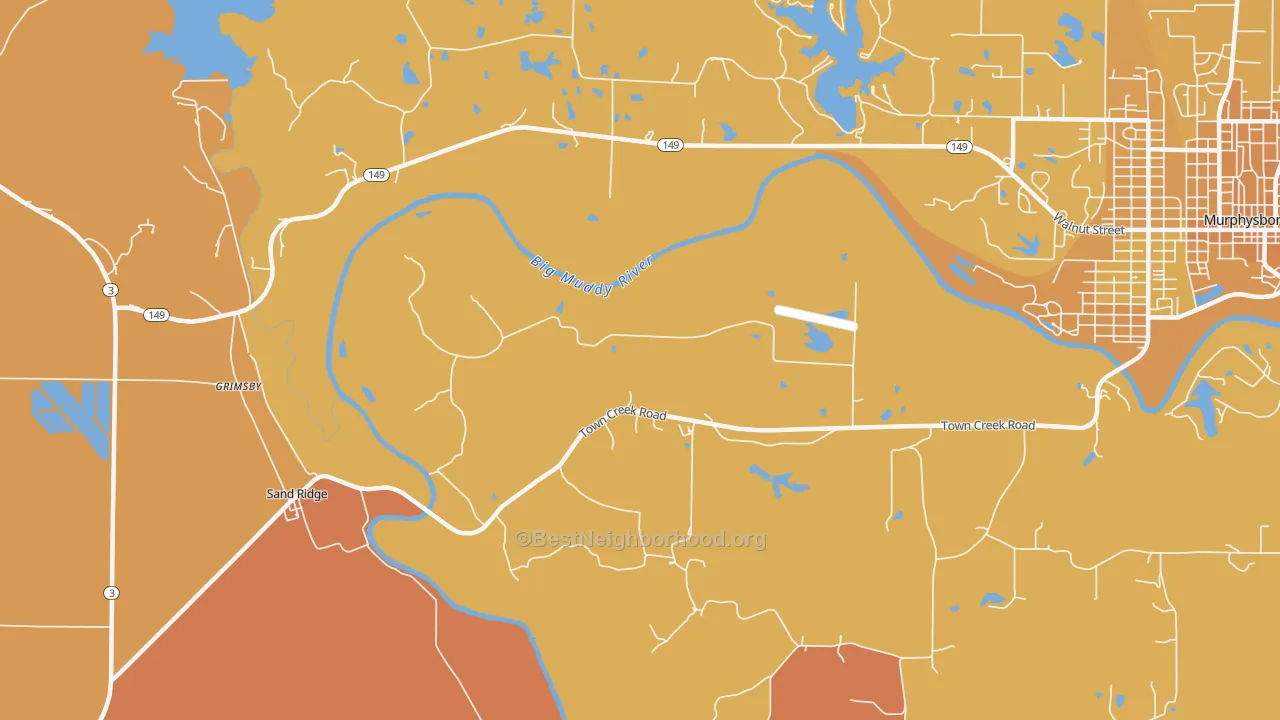 Map of the best neighborhoods in the Oraville area, with better matches in green and worse matches in red