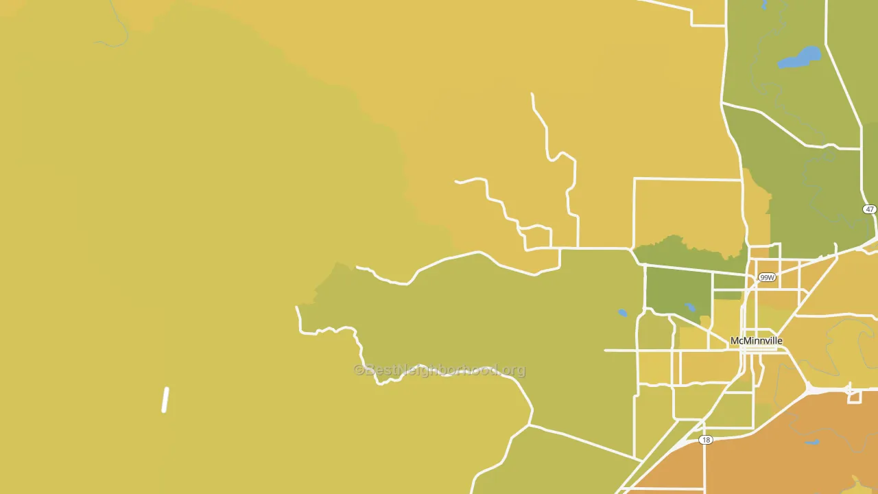 Map of the best neighborhoods in the Orchard View area, with better matches in green and worse matches in red