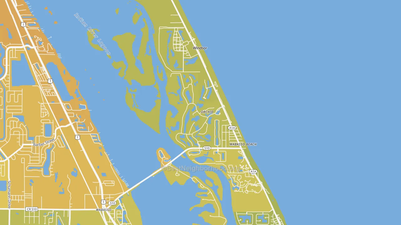 Map of the best neighborhoods in the Orchid area, with better matches in green and worse matches in red