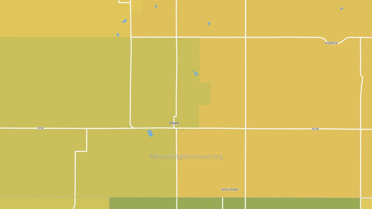 Map of the best neighborhoods in the Orient area, with better matches in green and worse matches in red