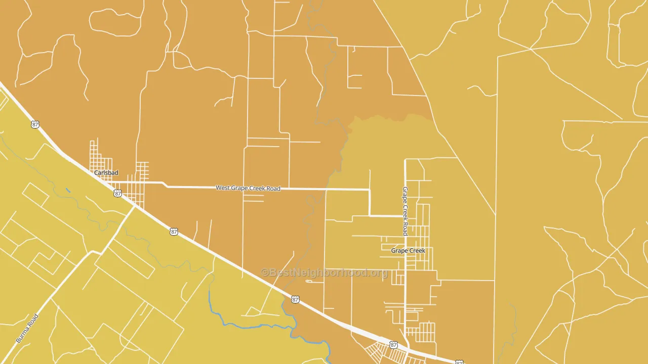 Map of the best neighborhoods in the Orient area, with better matches in green and worse matches in red