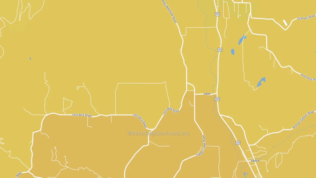Map of the best neighborhoods in the Orin area, with better matches in green and worse matches in red