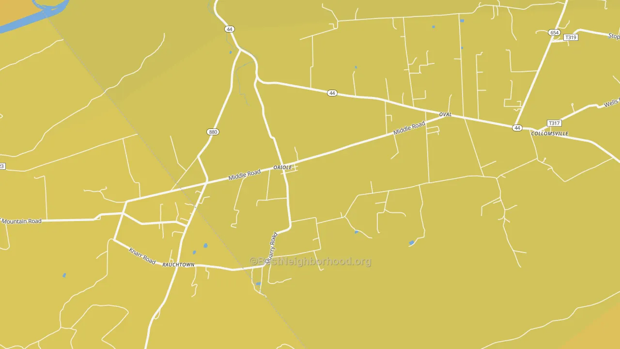 Map of the best neighborhoods in the Oriole area, with better matches in green and worse matches in red