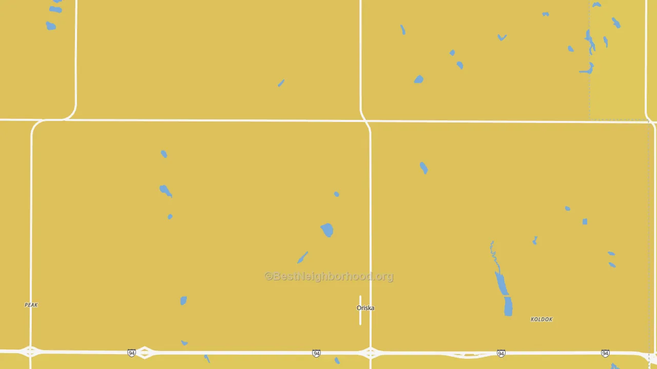 Map of the best neighborhoods in the Oriska area, with better matches in green and worse matches in red