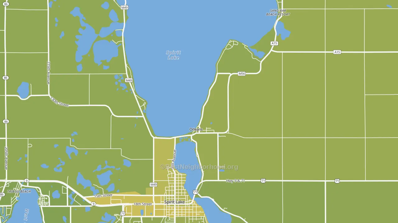 Map of the best neighborhoods in the Orleans area, with better matches in green and worse matches in red