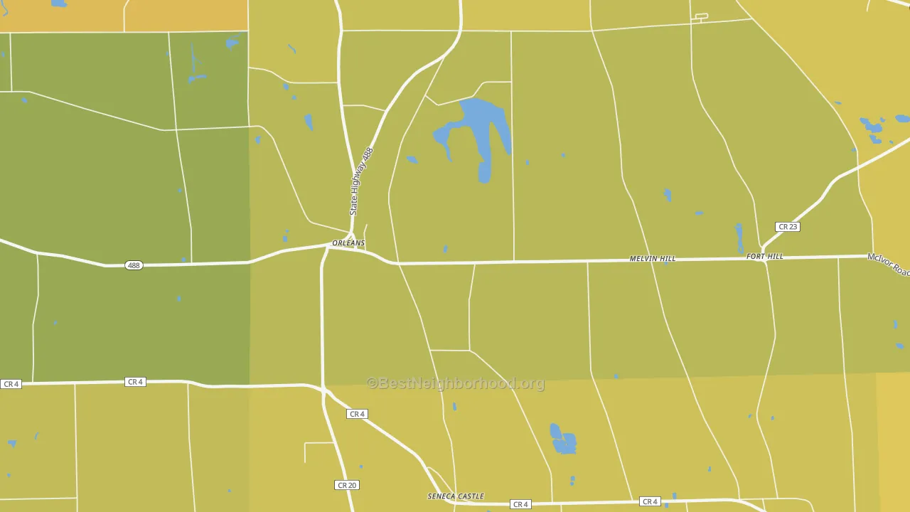 Map of the best neighborhoods in the Orleans area, with better matches in green and worse matches in red