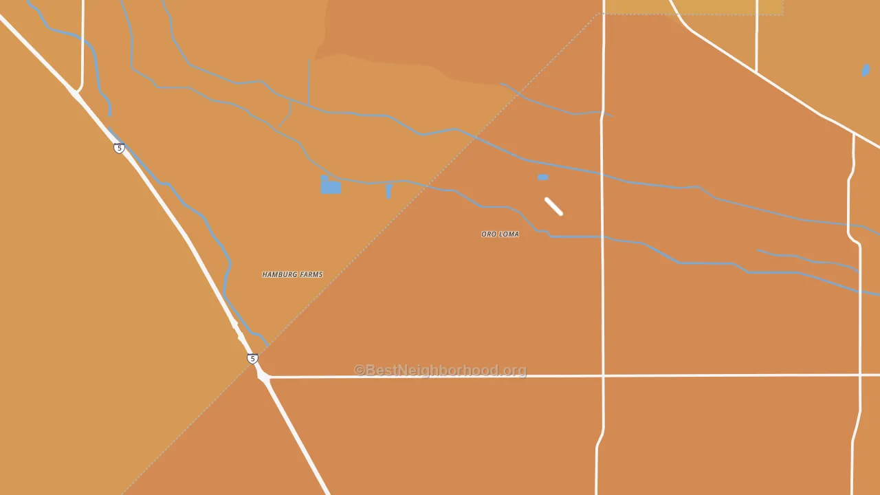 Map of the best neighborhoods in the Oro Loma area, with better matches in green and worse matches in red