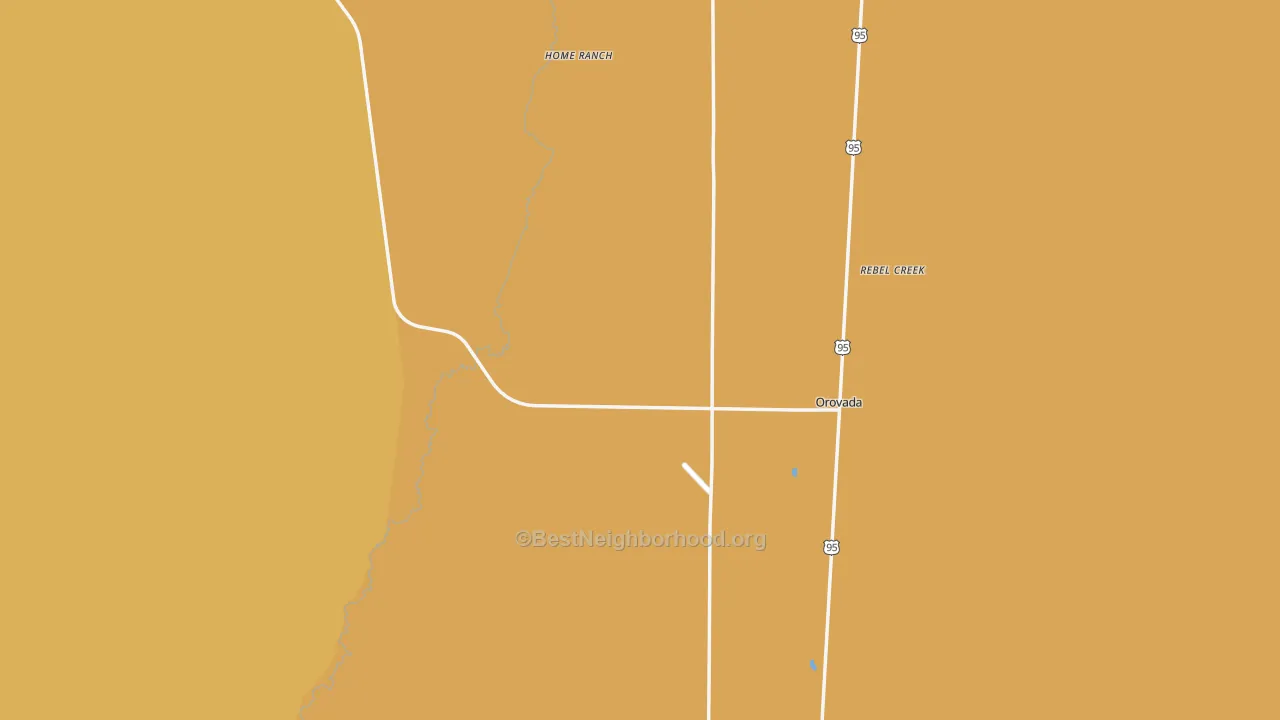 Map of the best neighborhoods in the Orovada area, with better matches in green and worse matches in red