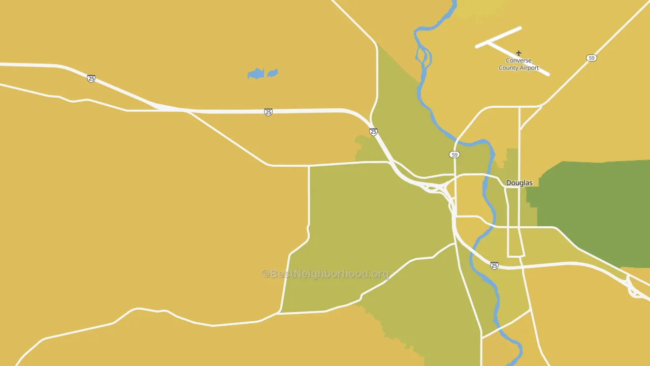 Map of the best neighborhoods in the Orpha area, with better matches in green and worse matches in red