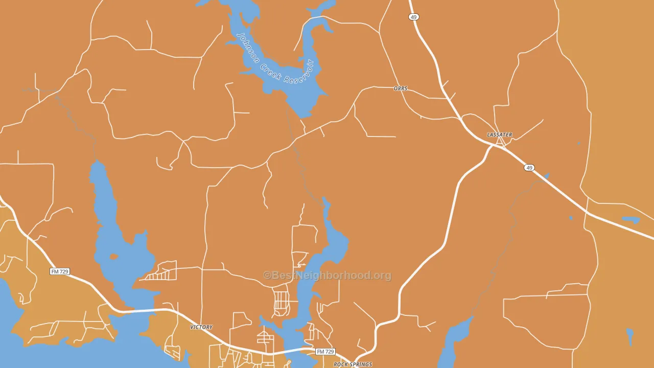 Map of the best neighborhoods in the Orrs area, with better matches in green and worse matches in red