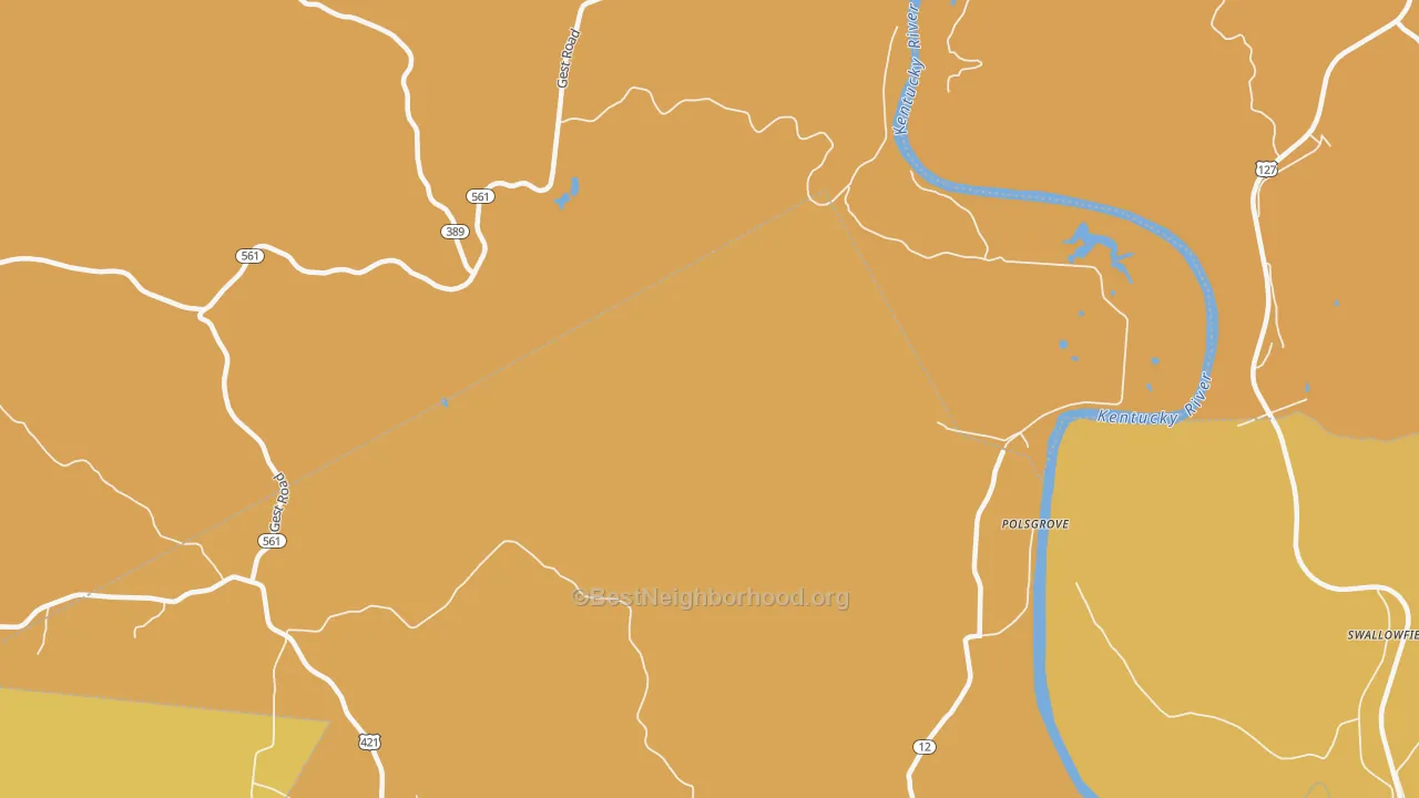 Map of the best neighborhoods in the Orville area, with better matches in green and worse matches in red