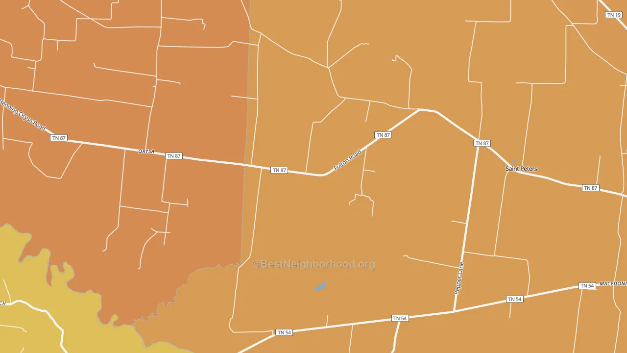 Map of the best neighborhoods in the Orysa area, with better matches in green and worse matches in red