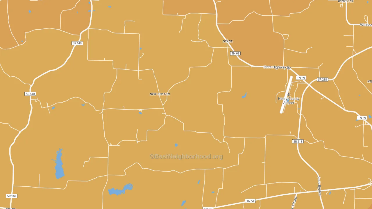 Map of the best neighborhoods in the Osage area, with better matches in green and worse matches in red