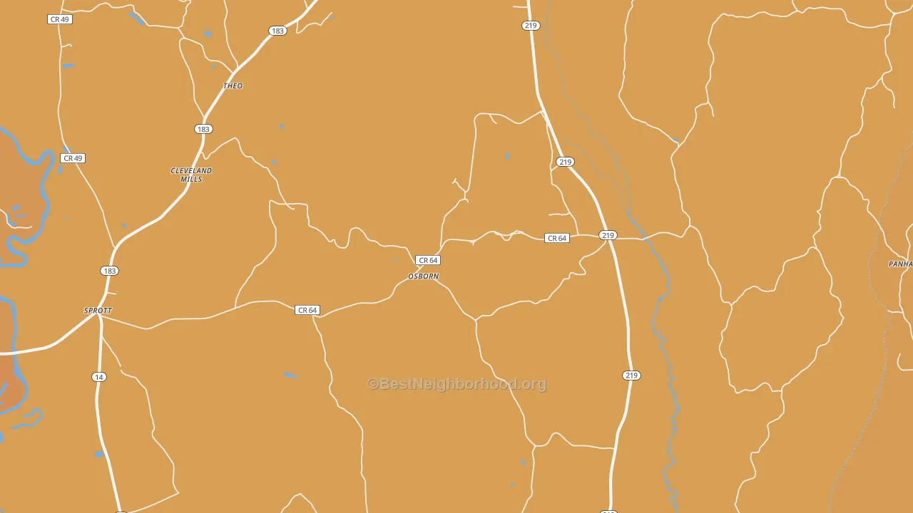 Map of the best neighborhoods in the Osborn area, with better matches in green and worse matches in red