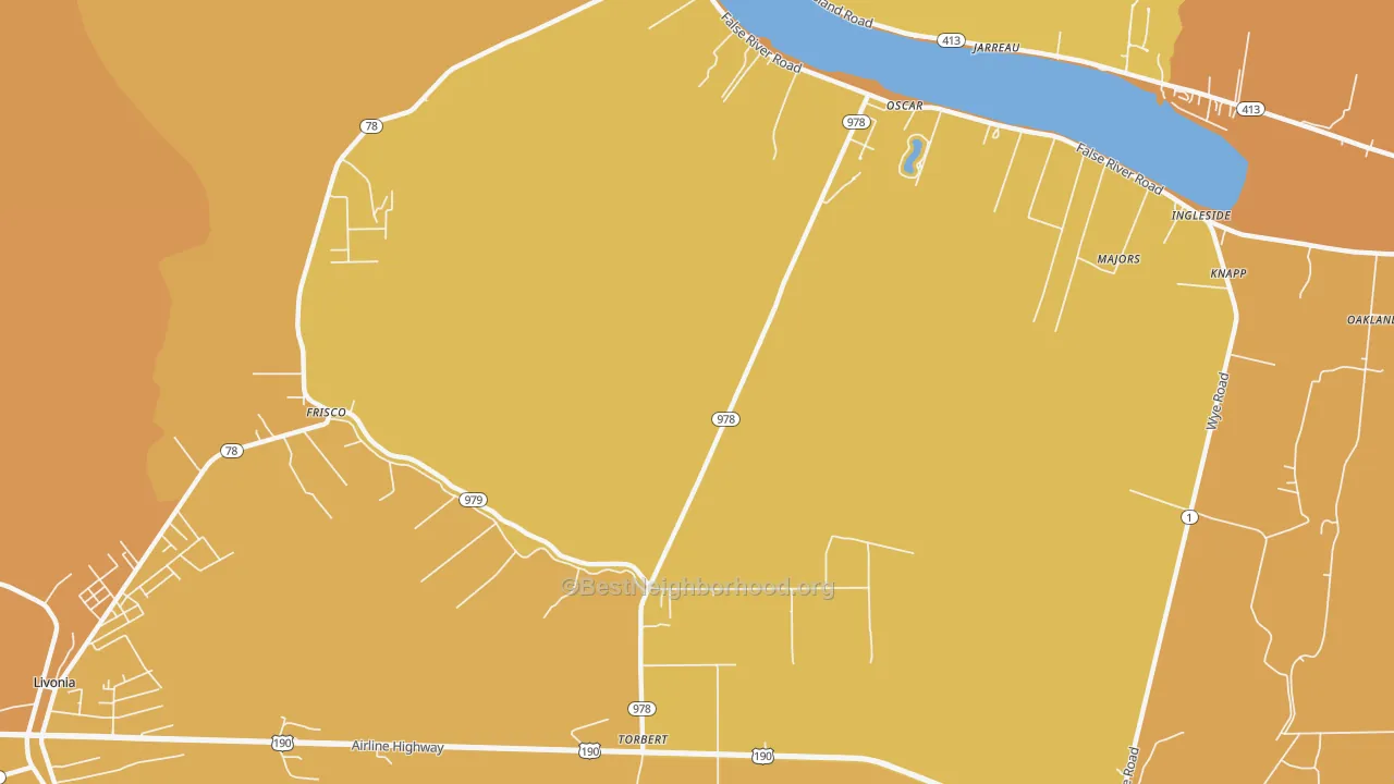 Map of the best neighborhoods in the Oscar area, with better matches in green and worse matches in red