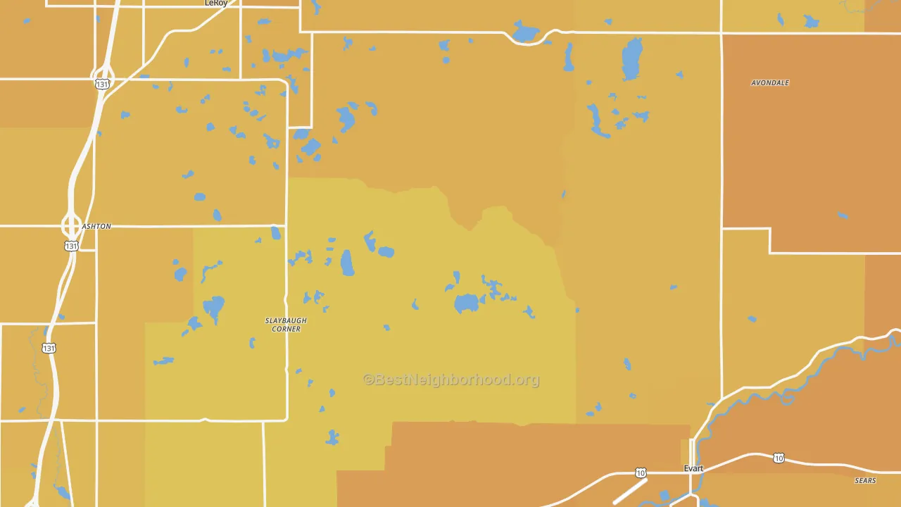 Map of the best neighborhoods in the Osceola County area, with better matches in green and worse matches in red