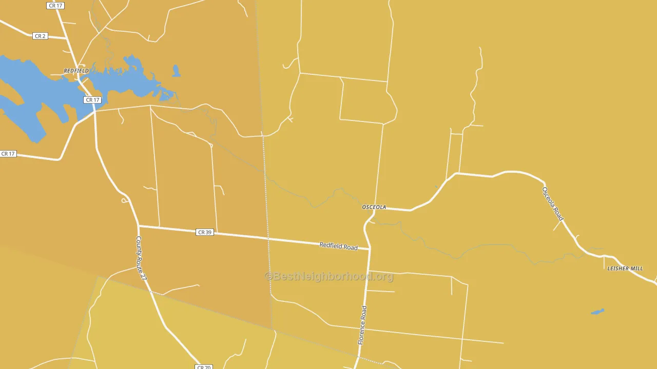 Map of the best neighborhoods in the Osceola area, with better matches in green and worse matches in red