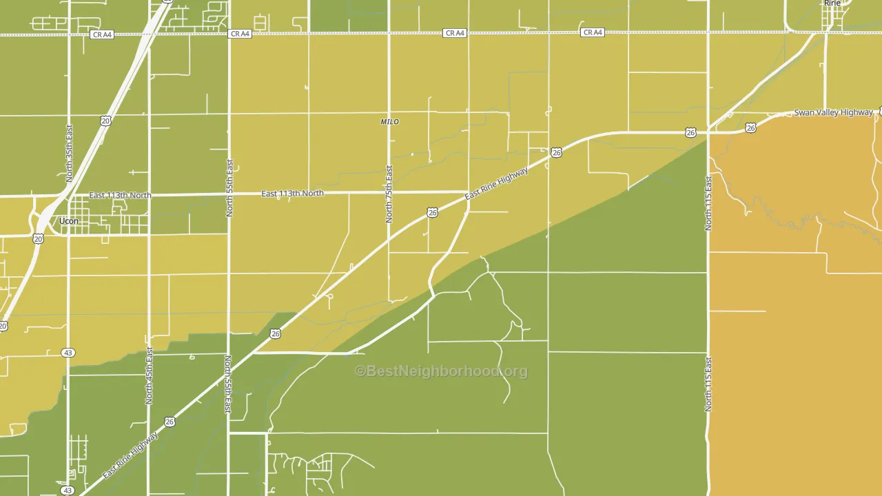 Map of the best neighborhoods in the Osgood area, with better matches in green and worse matches in red