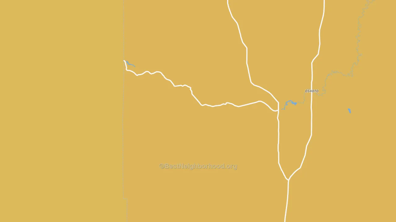 Map of the best neighborhoods in the Oshoto area, with better matches in green and worse matches in red