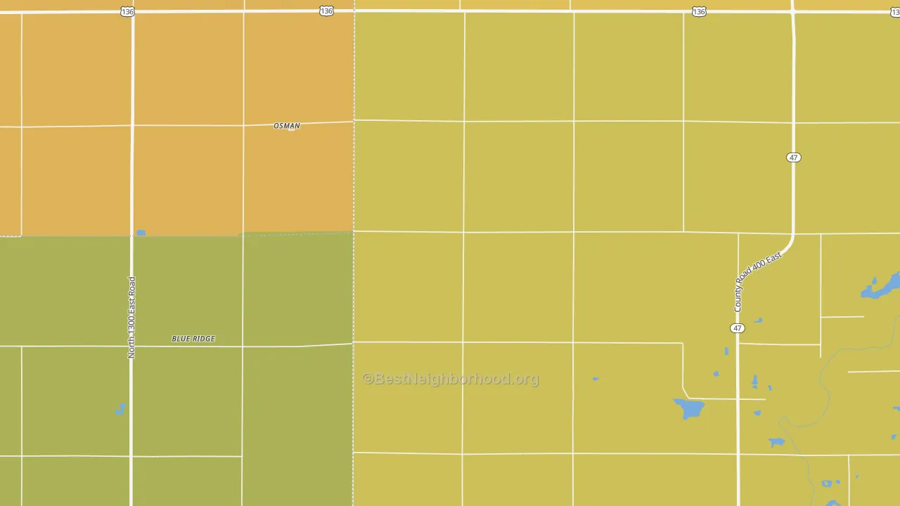 Map of the best neighborhoods in the Osman area, with better matches in green and worse matches in red
