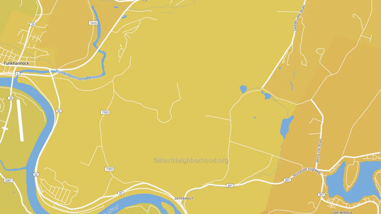 Map of the best neighborhoods in the Osterhout area, with better matches in green and worse matches in red