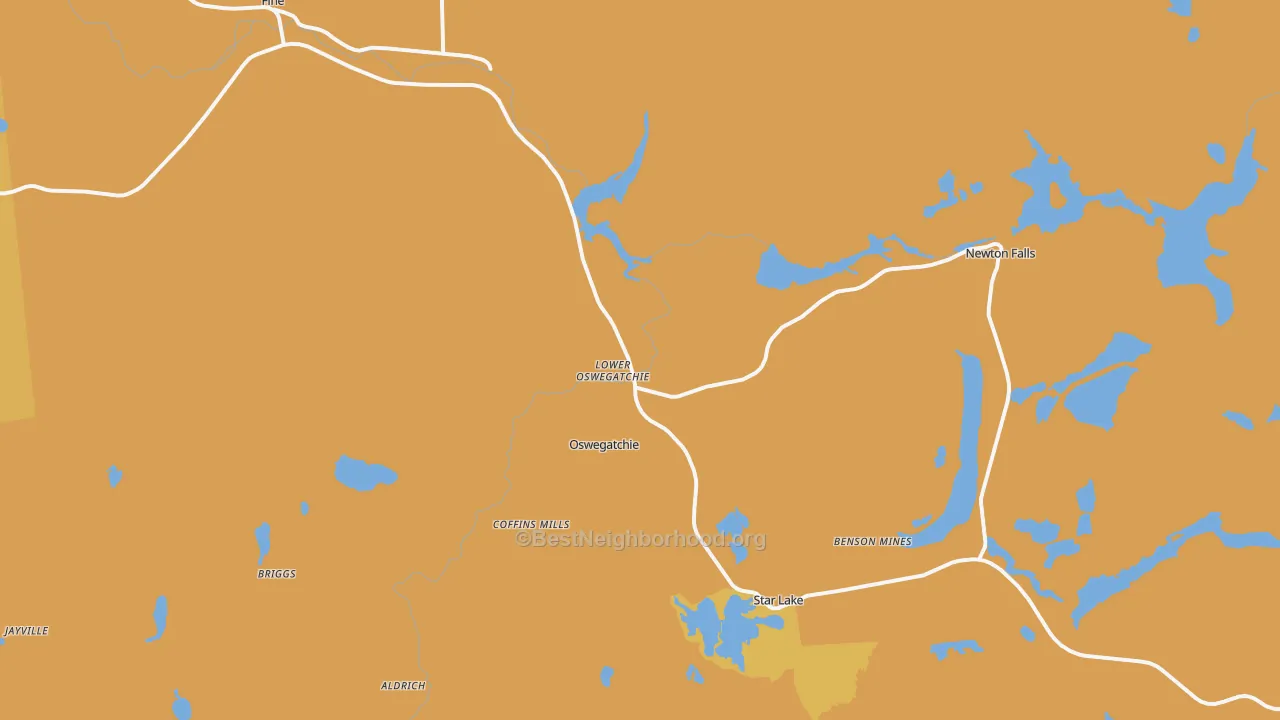 Map of the best neighborhoods in the Oswegatchie area, with better matches in green and worse matches in red