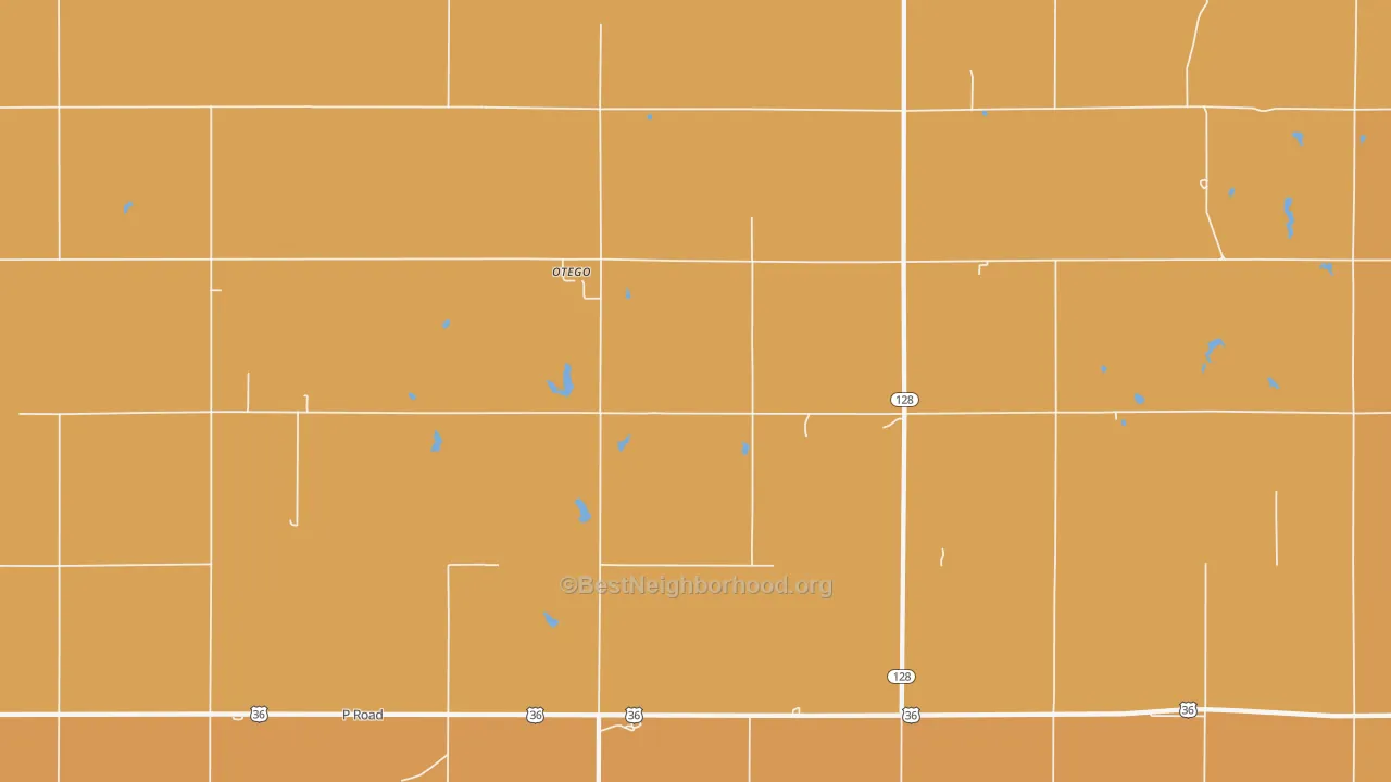 Map of the best neighborhoods in the Otego area, with better matches in green and worse matches in red