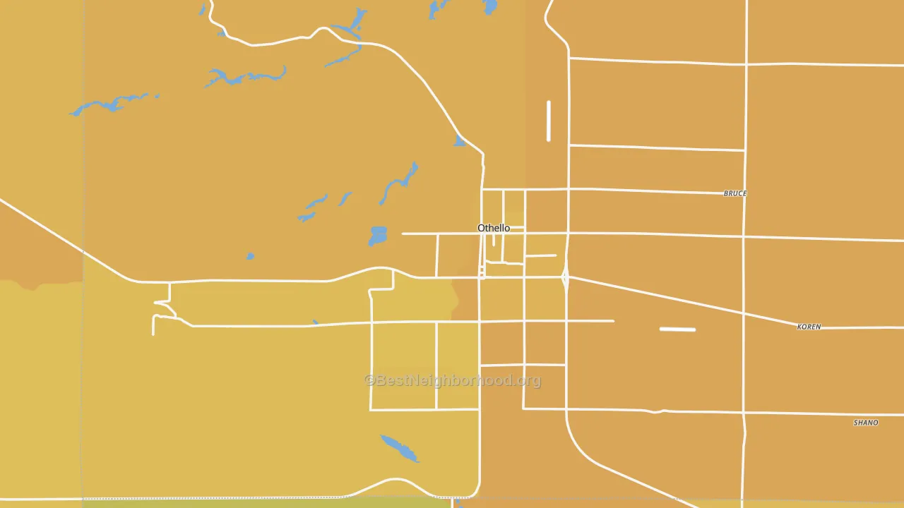 Map of the best neighborhoods in the Othello area, with better matches in green and worse matches in red