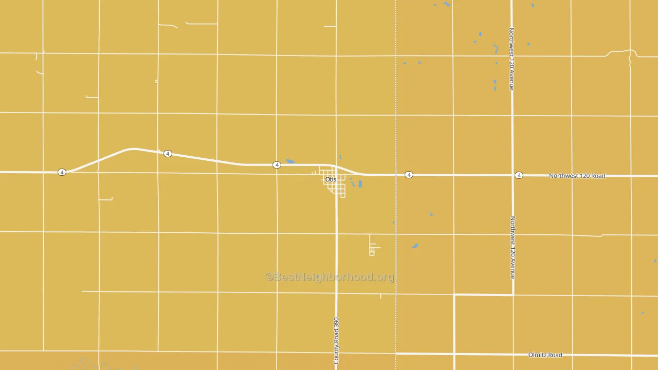 Map of the best neighborhoods in the Otis area, with better matches in green and worse matches in red