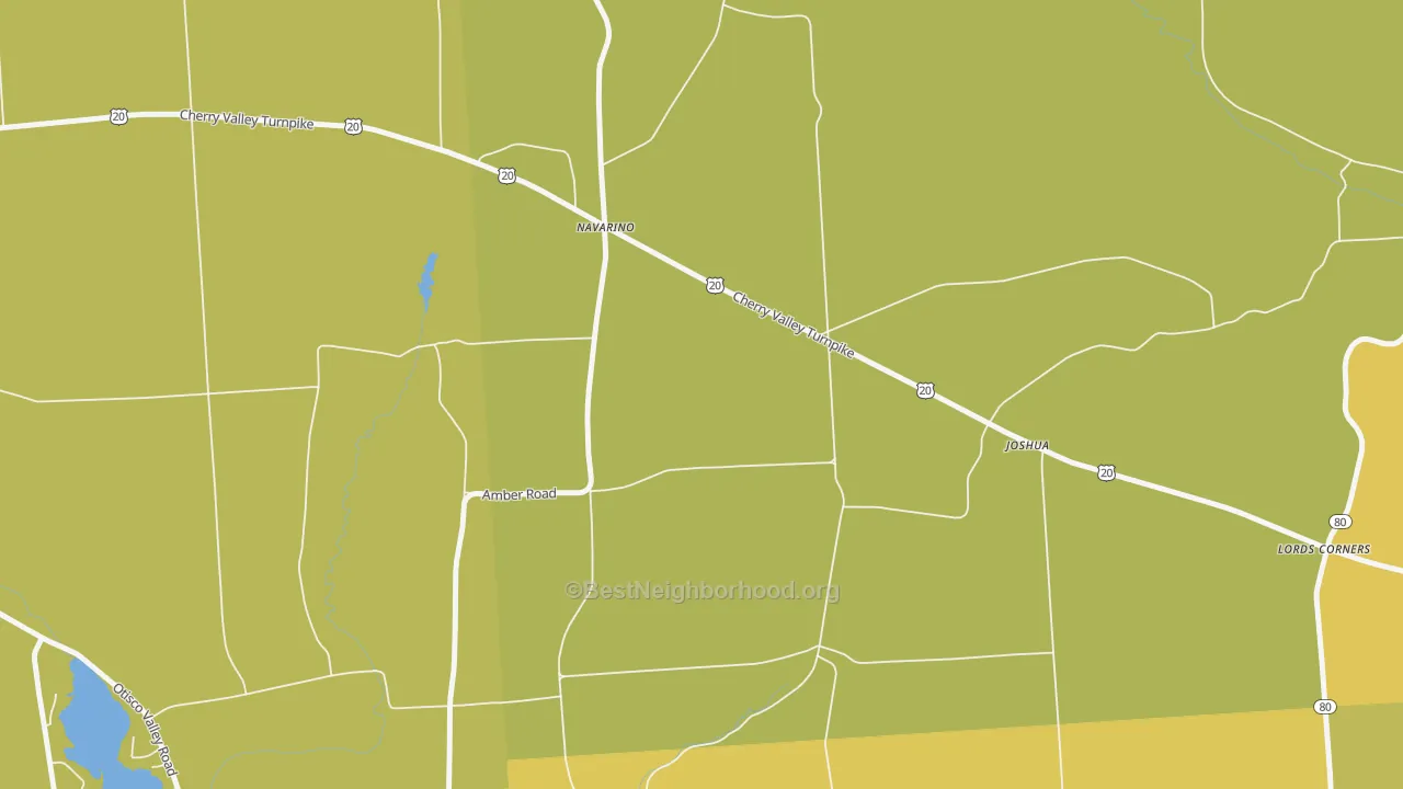 Map of the best neighborhoods in the Otisco Valley area, with better matches in green and worse matches in red