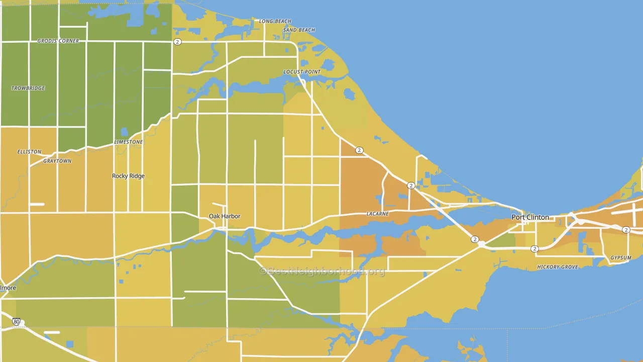 Map of the best neighborhoods in the Ottawa County area, with better matches in green and worse matches in red