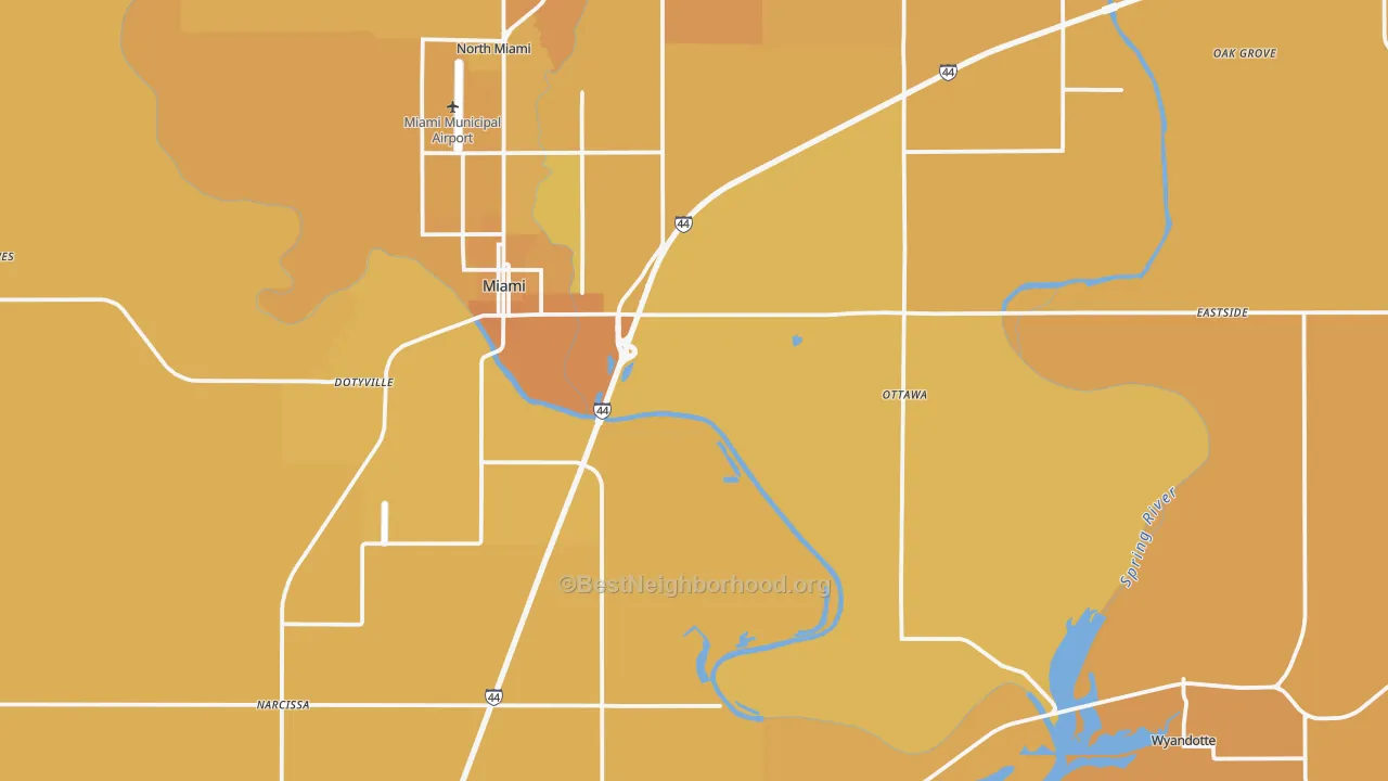 Map of the best neighborhoods in the Ottawa County area, with better matches in green and worse matches in red