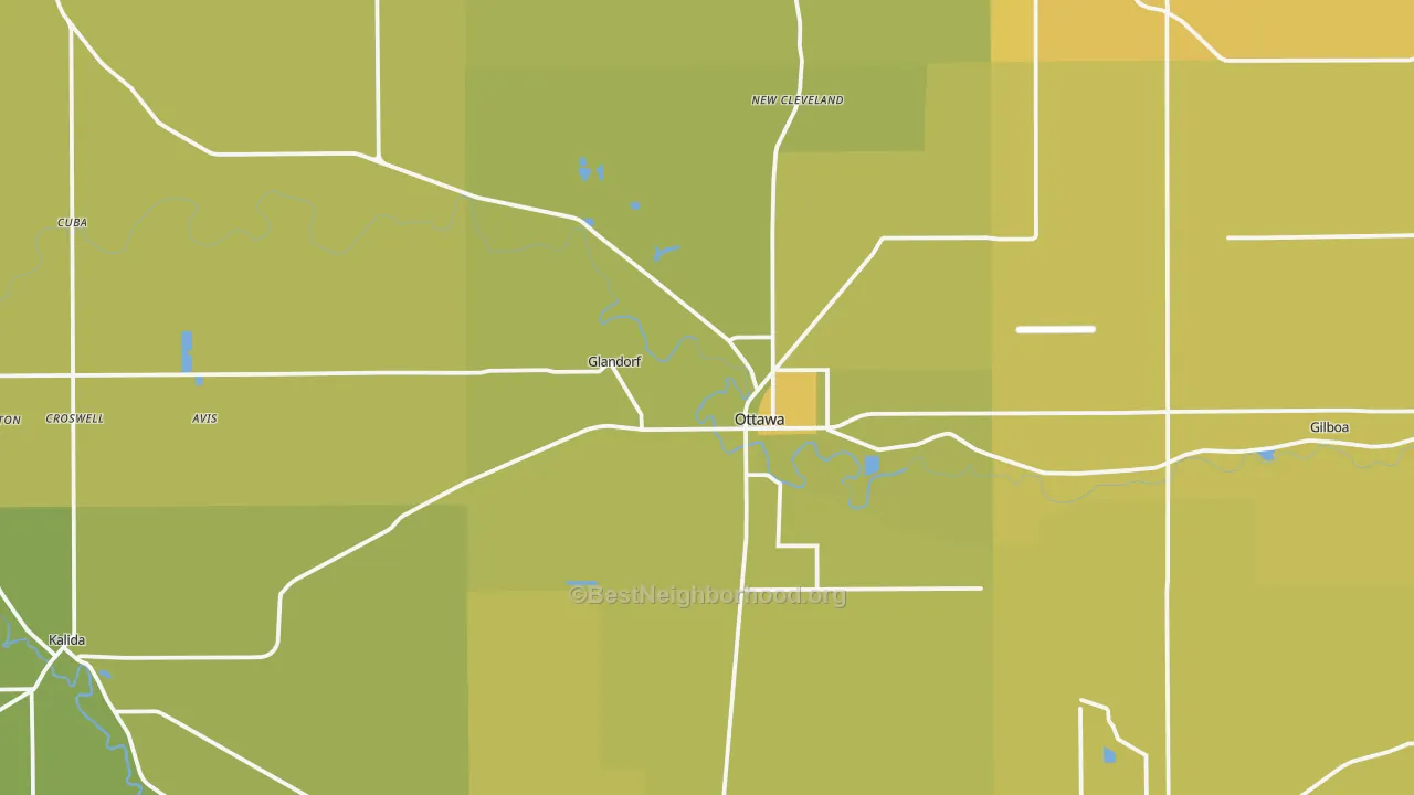 Map of the best neighborhoods in the Ottawa area, with better matches in green and worse matches in red