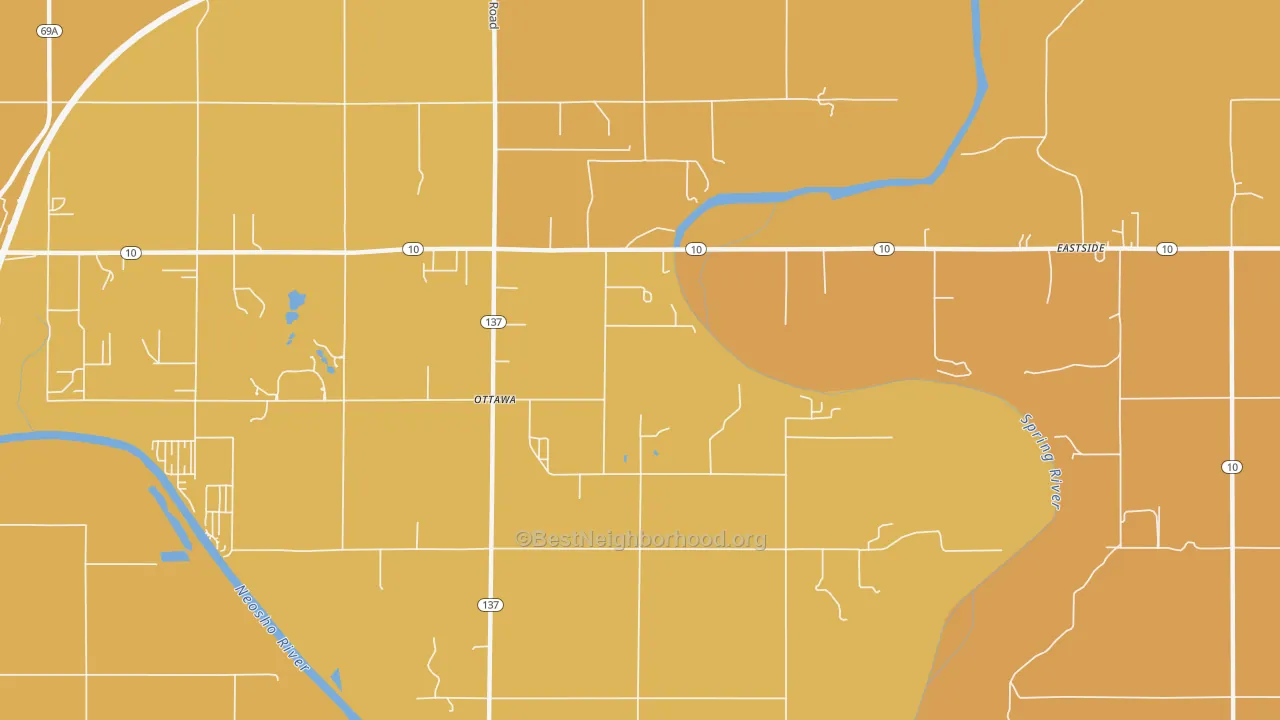 Map of the best neighborhoods in the Ottawa area, with better matches in green and worse matches in red