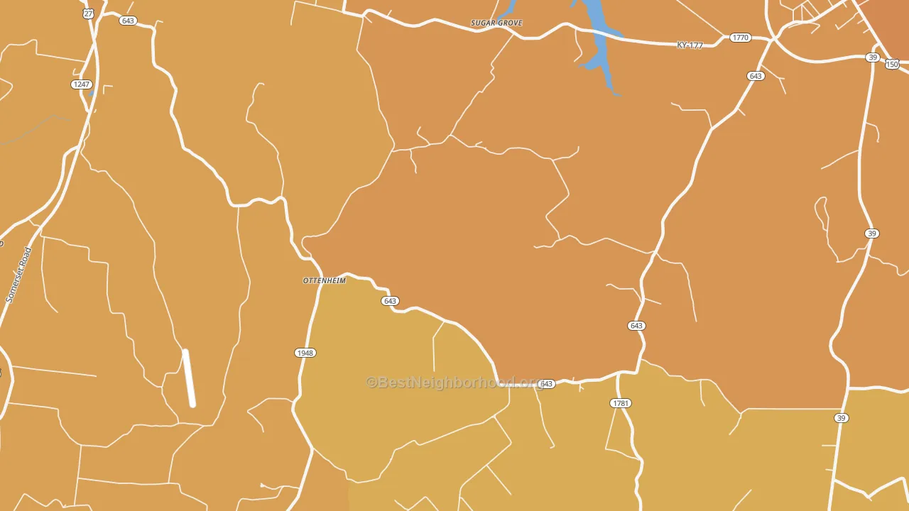 Map of the best neighborhoods in the Ottenheim area, with better matches in green and worse matches in red