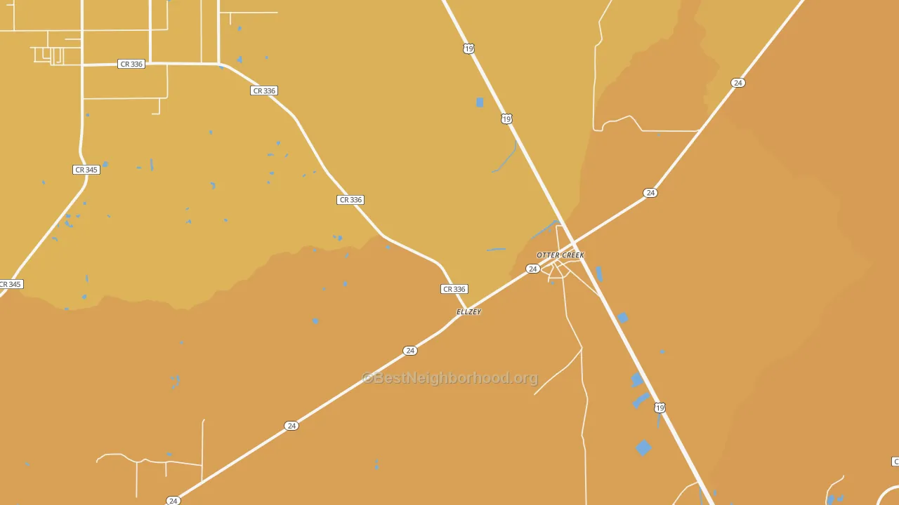 Map of the best neighborhoods in the Otter Creek area, with better matches in green and worse matches in red