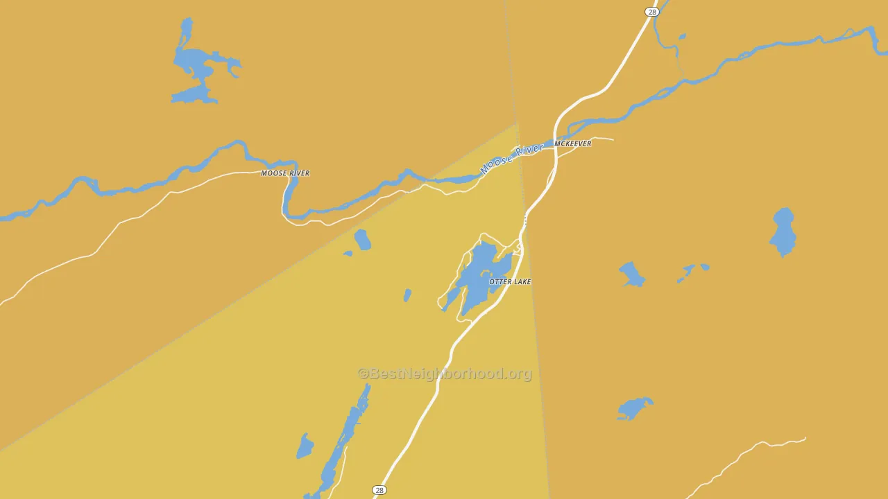 Map of the best neighborhoods in the Otter Lake area, with better matches in green and worse matches in red