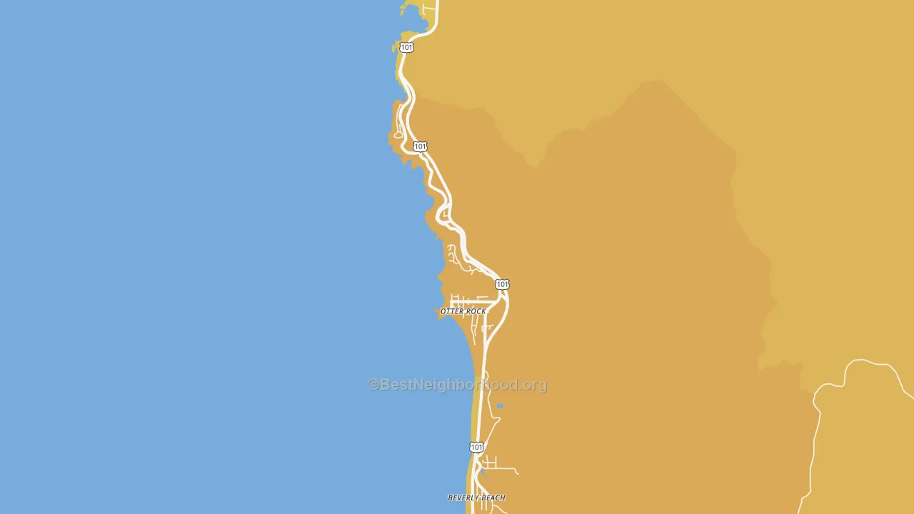 Map of the best neighborhoods in the Otter Rock area, with better matches in green and worse matches in red