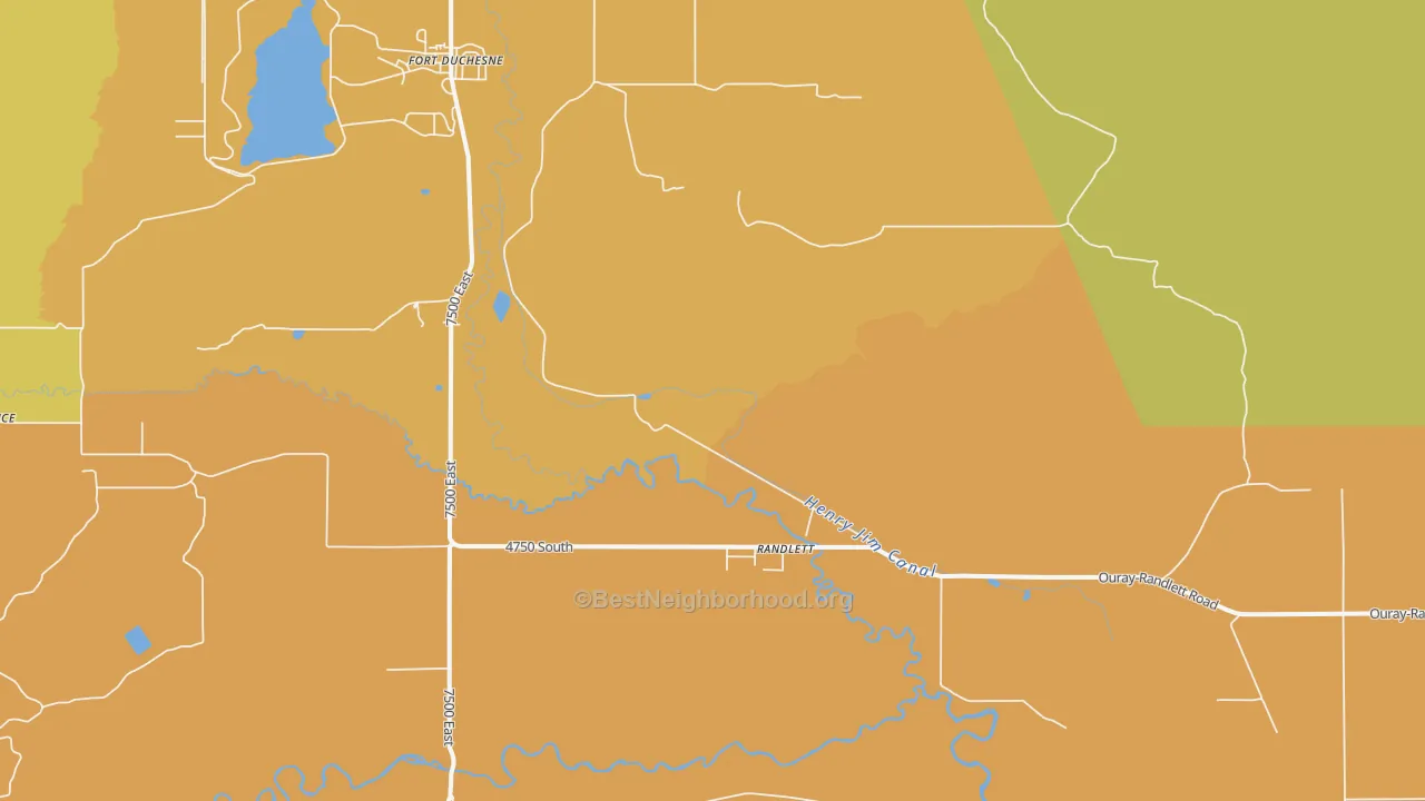 Map of the best neighborhoods in the Ouray area, with better matches in green and worse matches in red
