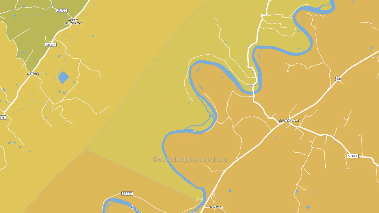 Map of the best neighborhoods in the Overall area, with better matches in green and worse matches in red