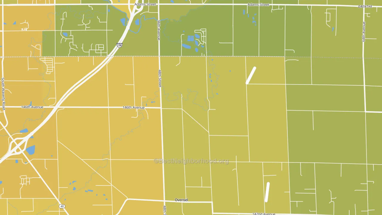 Map of the best neighborhoods in the Overisel area, with better matches in green and worse matches in red